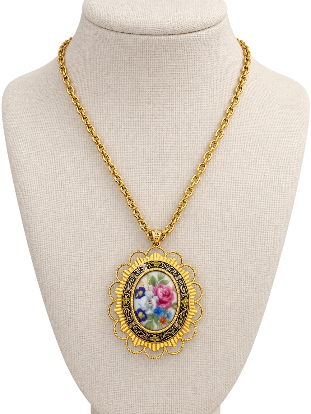 Vintage Givenchy 1977 Floral Pendant Gold Tone Necklace Signed